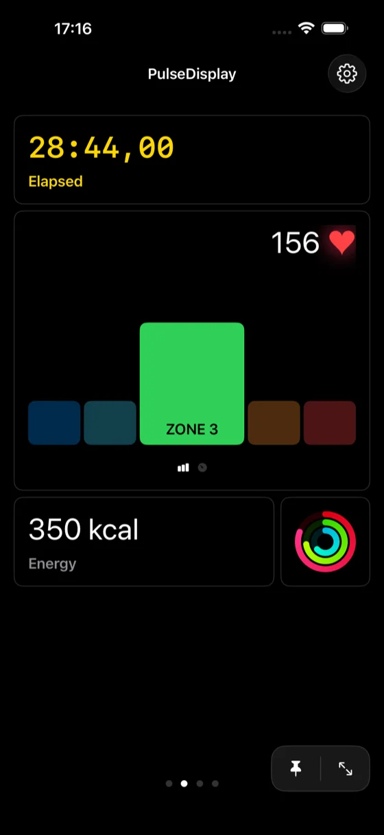 PulseDisplay heart rate zone chart showing time spent in each zone